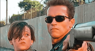 John Connor and T-800 on a motorbike
